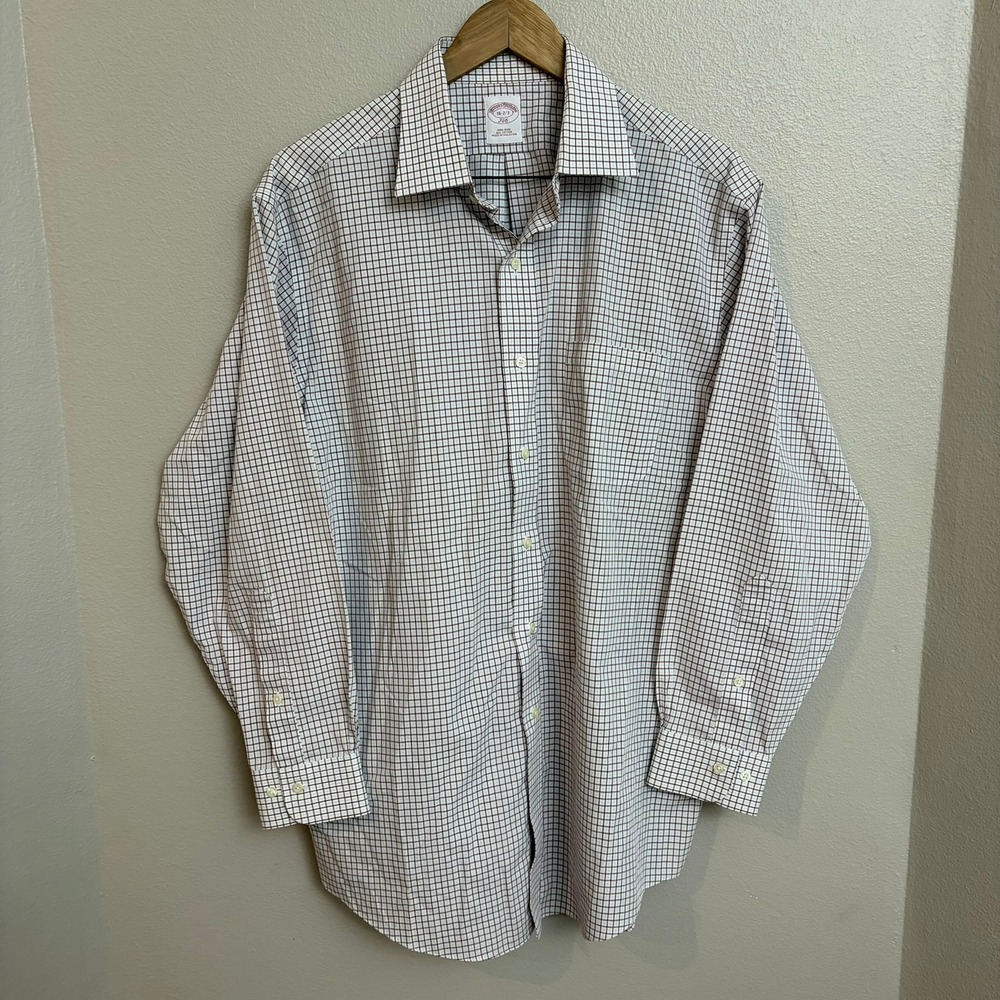Brooks Brothers 346 Button Down Shirt 16-2/3 Red Check Cotton Non‎ Iron